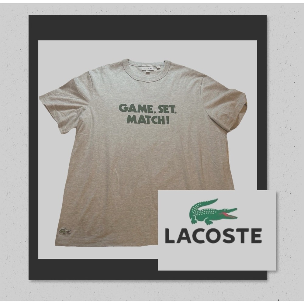 Lacoste Game Set Match Graphic T-Shirt Gray Cotton Unisex XXL Regular Fit